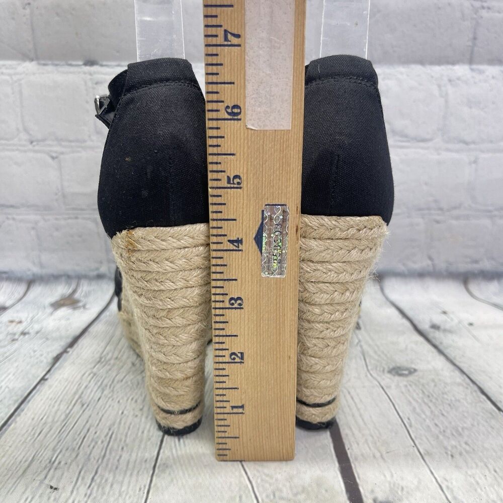 WHBM Black Wedges Rhinestone T Strap Women Size 7 Elegant Vacation Resort Chic - Picture 9 of 14